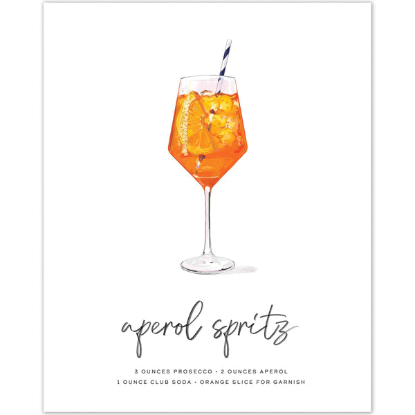 Aperol Spritz wall art poster featuring vibrant cocktail art with blue striped straw.