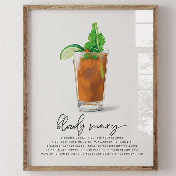Bloody Mary recipe wall art in frame