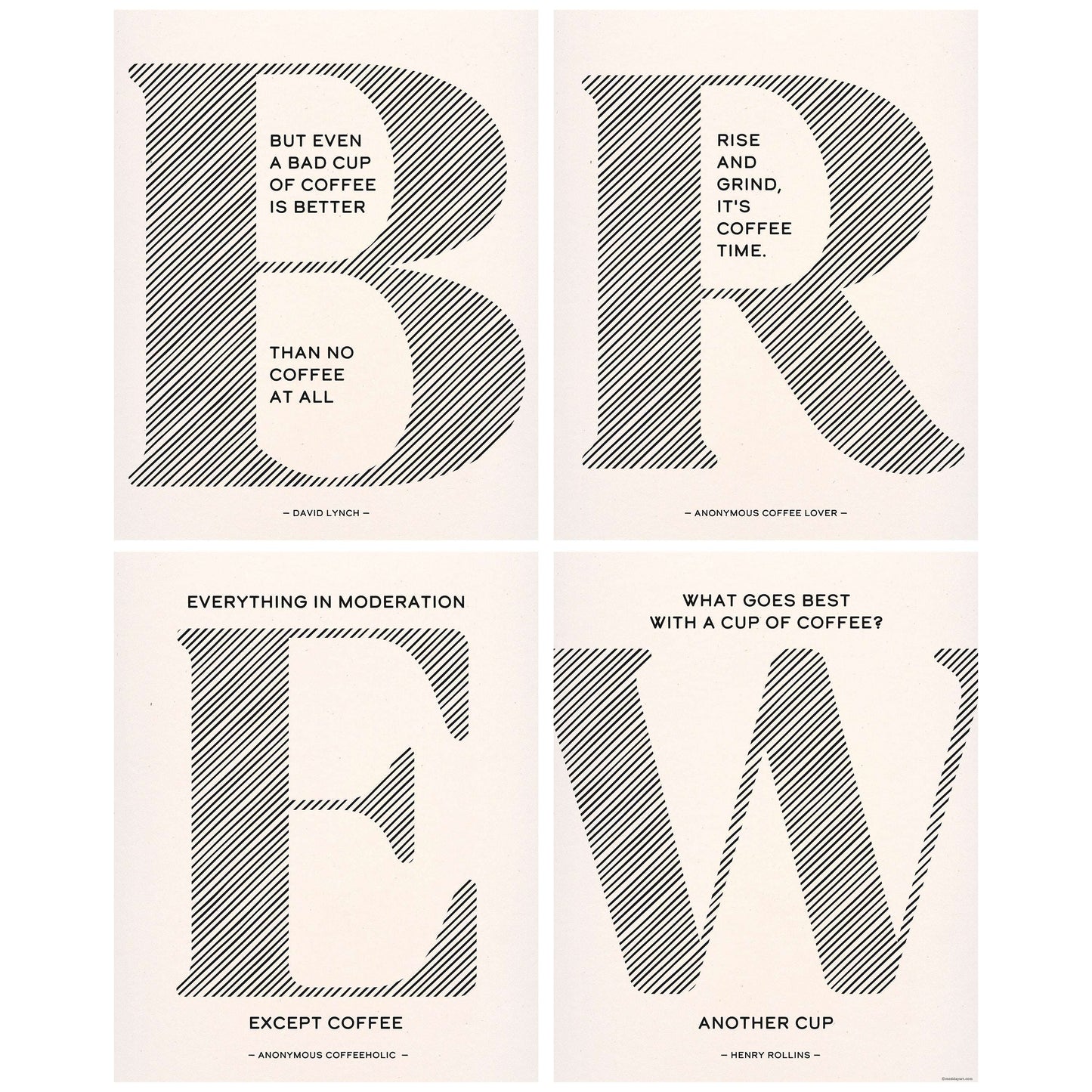 BREW Wall Art - 4 Piece Kitchen Decor featuring bold typography and coffee quotes.