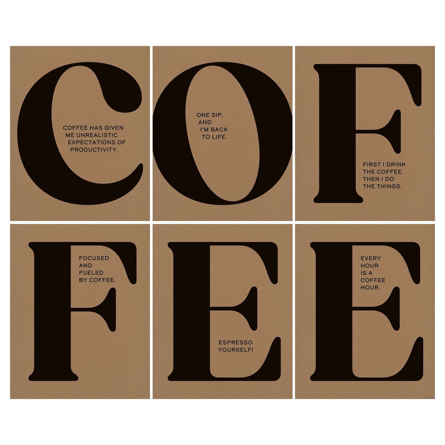 Coffee wall art with bold typography and coffee-themed quotes, perfect for modern or rustic décor.