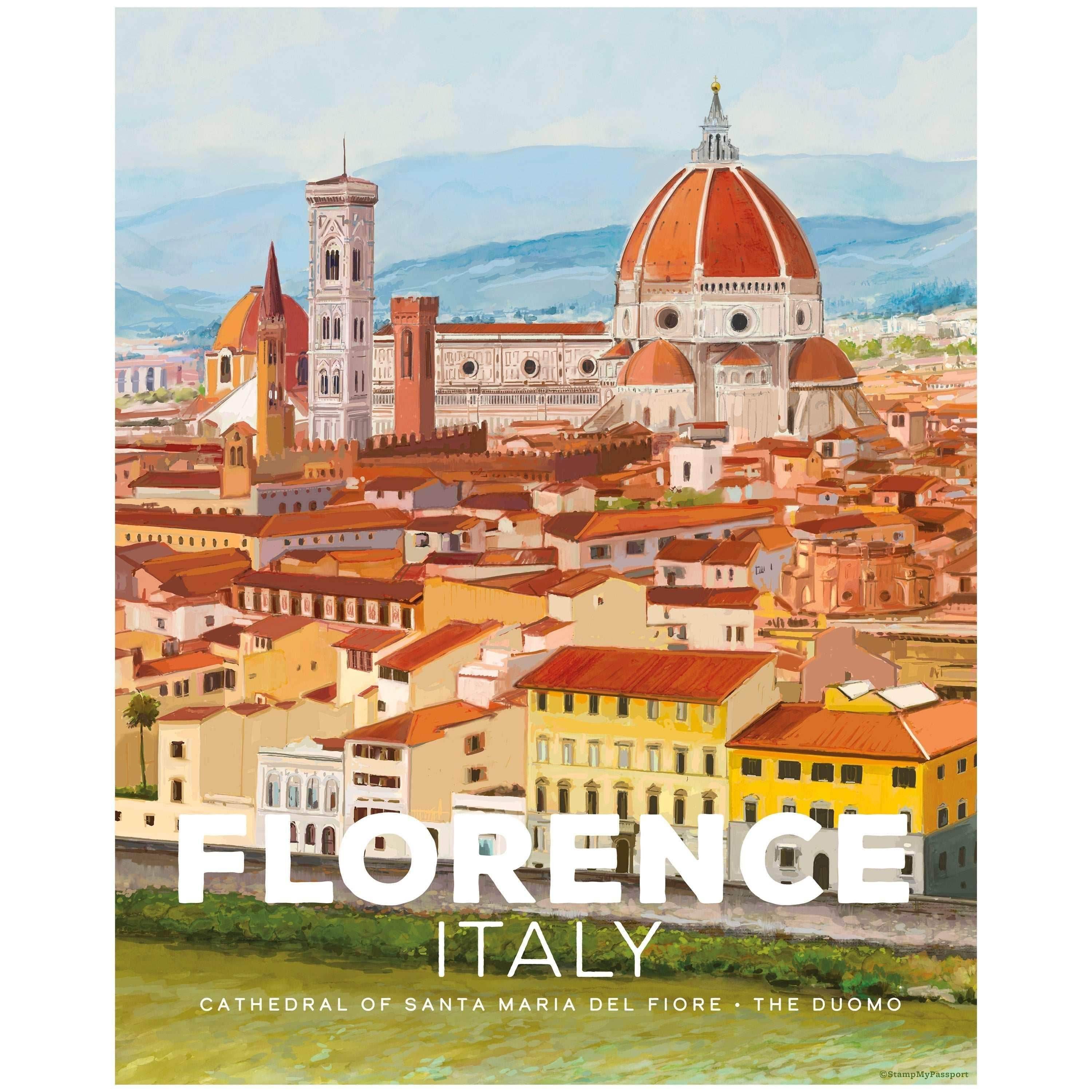 Florence Italy Poster with Duomo Art Print featuring Cathedral of Santa Maria del Fiore, Florence Italy poster.