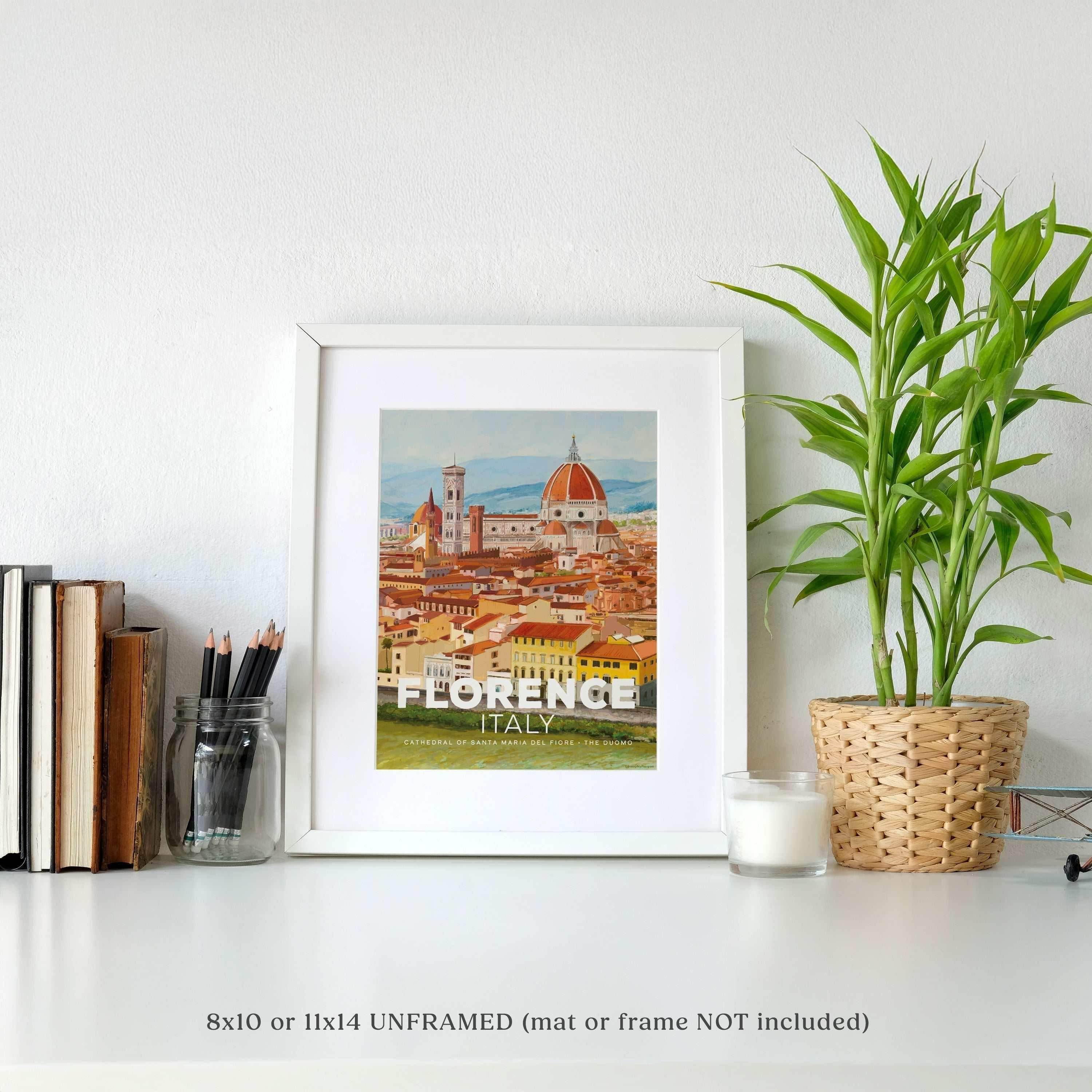 Florence Duomo Art Print - Vintage Travel Poster featuring Cathedral of Santa Maria del Fiore, mid-century modern wall art.