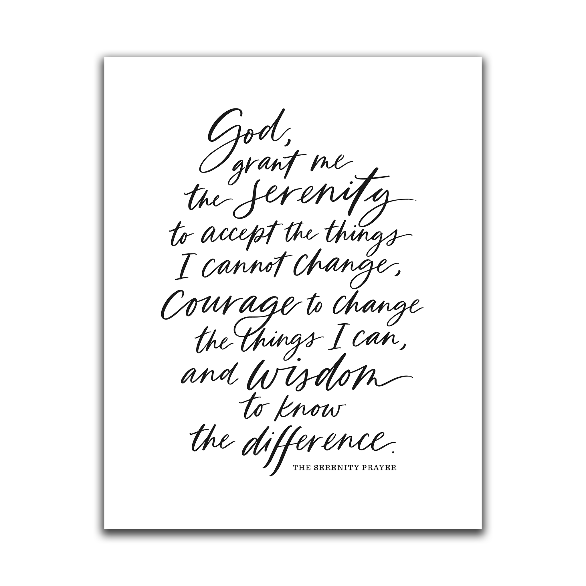 Serenity Prayer Wall Art - Handwritten Script Style | Black