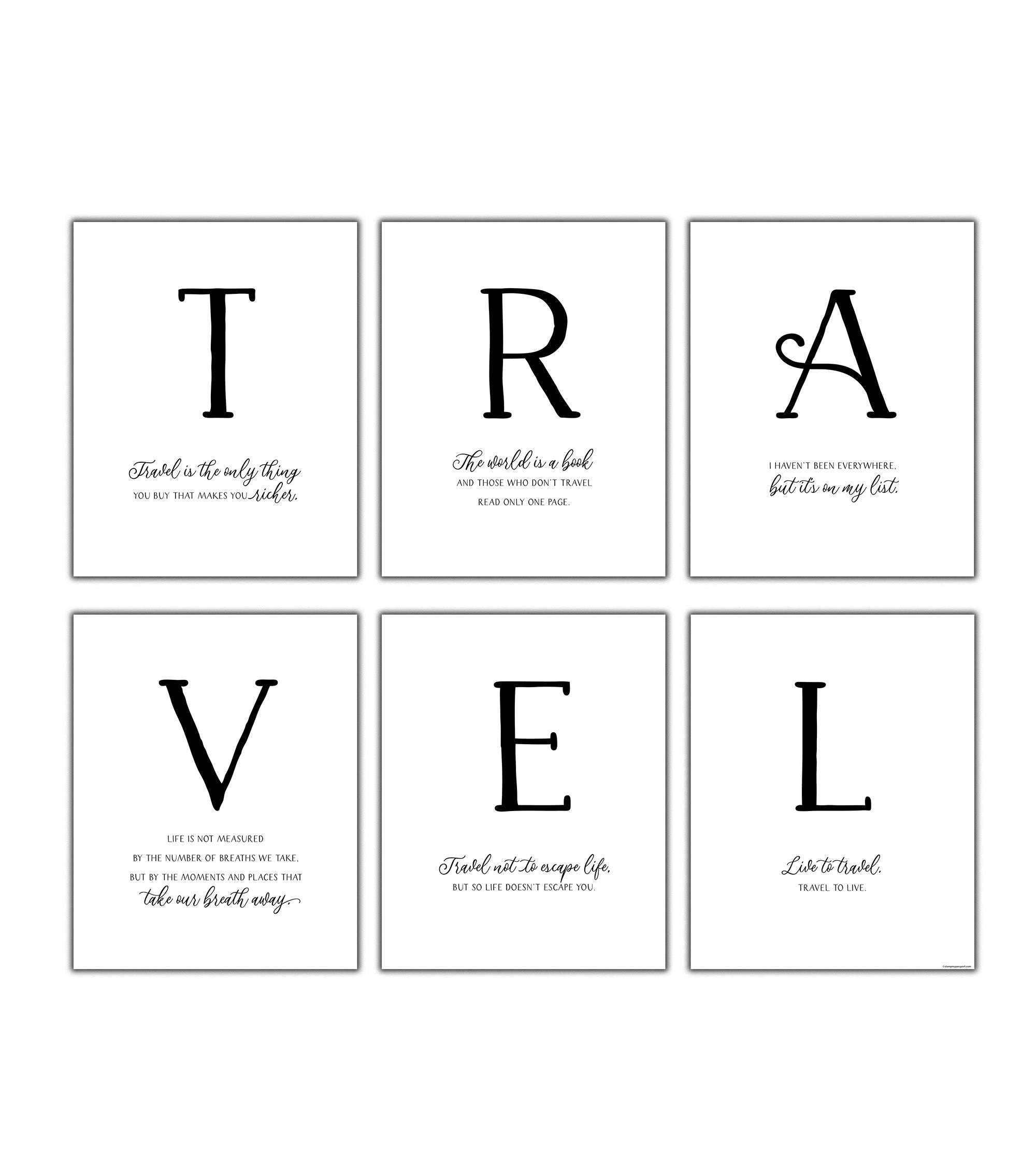6-piece motivational wall decor with travel quotes wall art