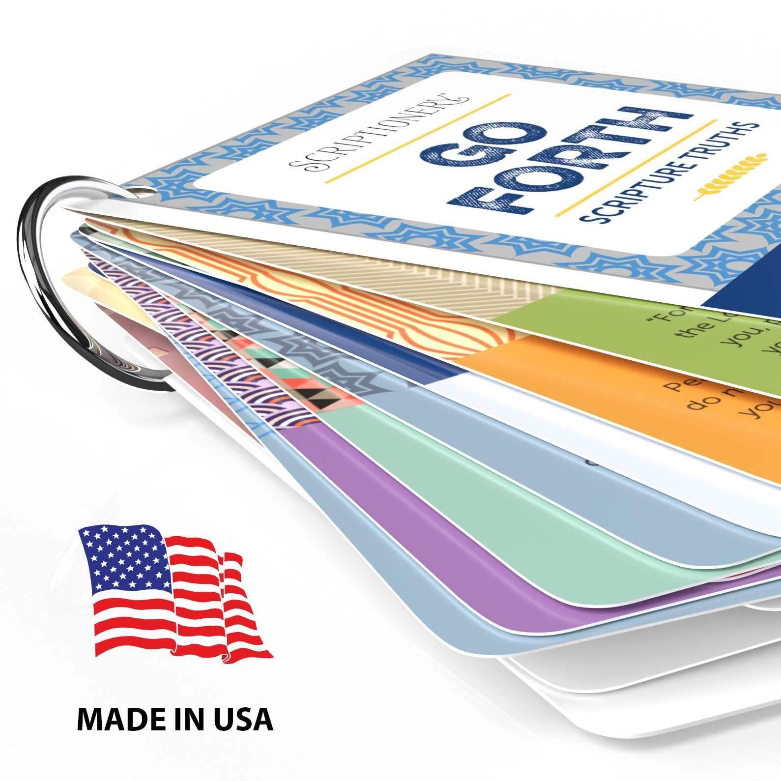 Bible Flashcard collection featuring detail of Go Forth Scripture memory cards