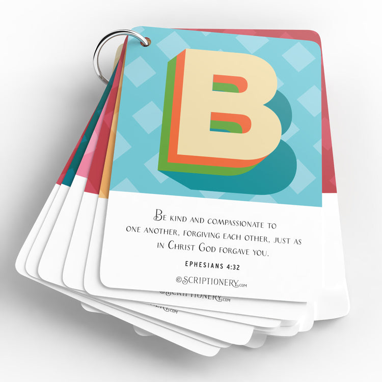 Image of A to Z Scripture Memory Cards open to the letter B page.