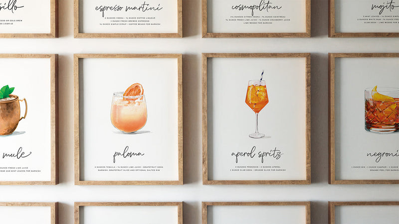 Cocktail wall art collection prints in modern dining room - inspirational wall decor by Mod Day Art