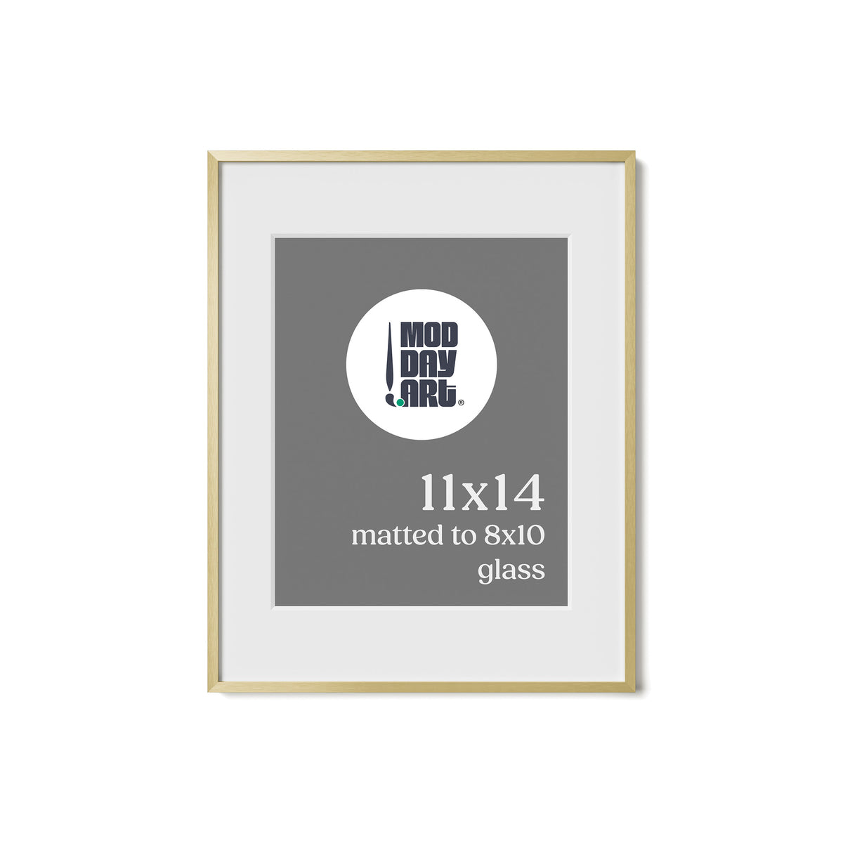 Premium Metal Picture Frame in Gold, 11x14 size with a white mat that holds an 8x10 print, shown empty with a Mod Day Art logo placeholder.