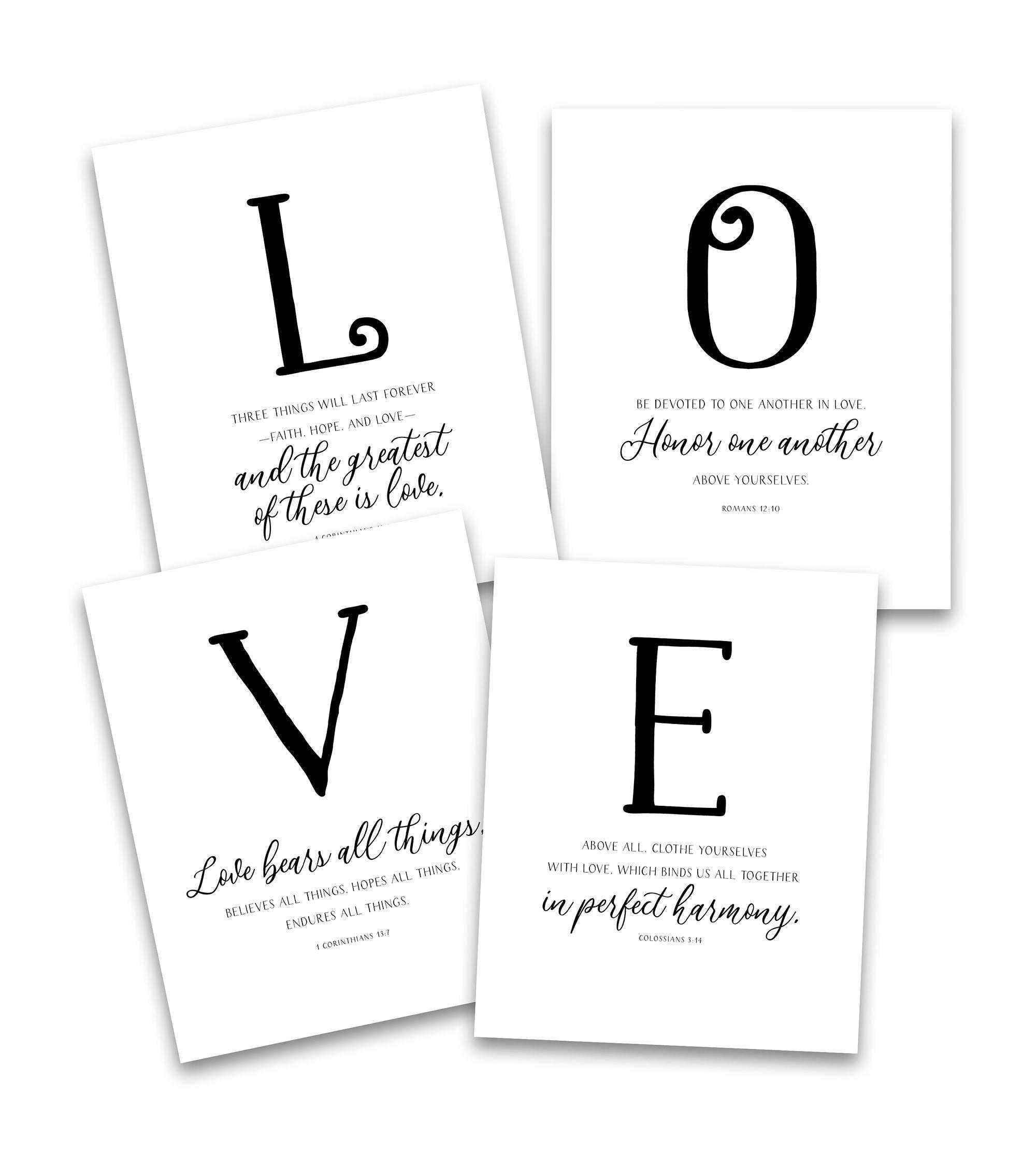 Christian Wall Art - 4-Piece Love Bible Home Decor Set