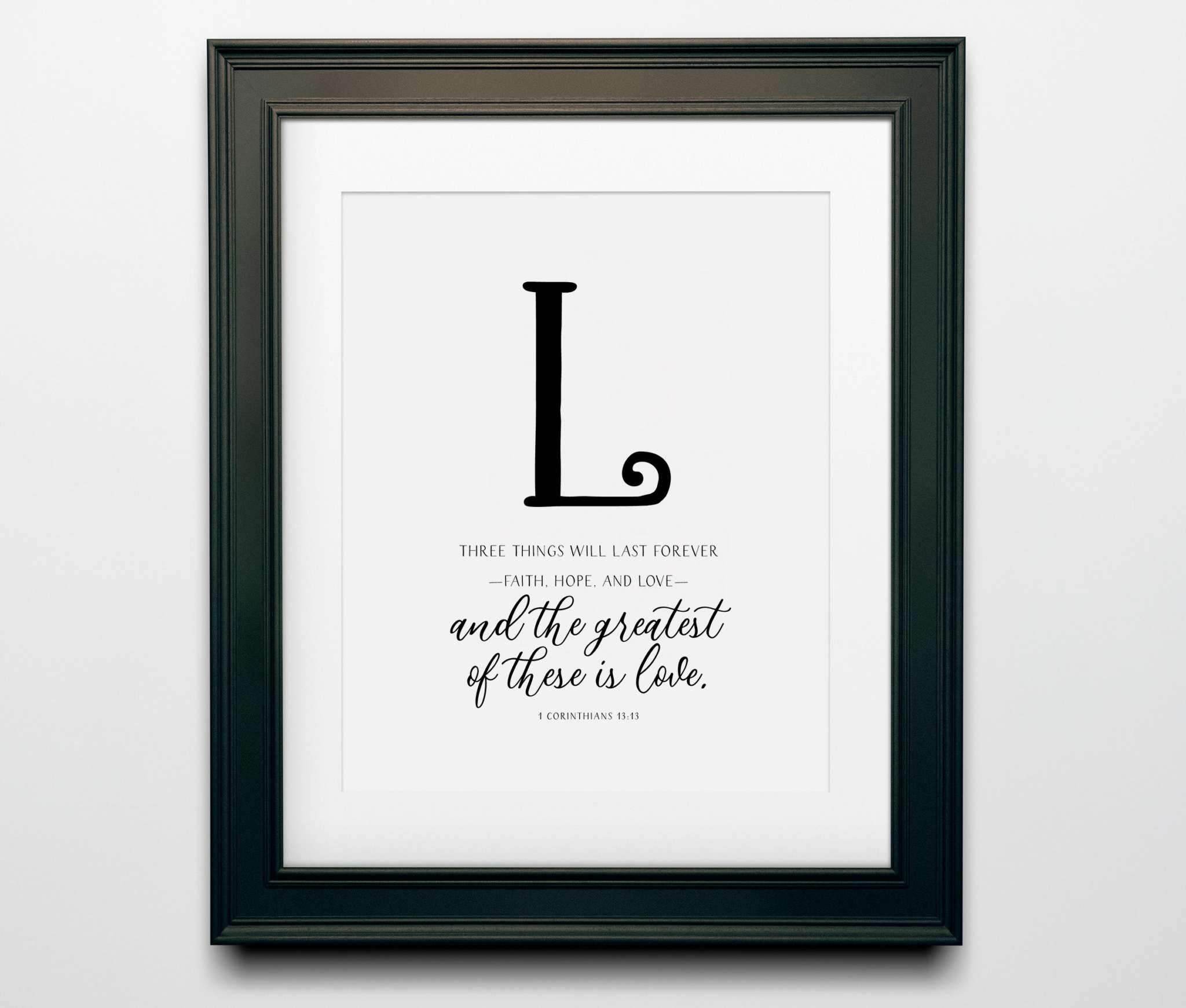 Christian Wall Art - 4-Piece Love Bible Verses Decor Set featuring the letter "L" and a Bible verse.