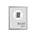 Premium Metal Picture Frame in Silver, 8x10 size with glass and no mat, shown empty with a Mod Day Art logo placeholder.