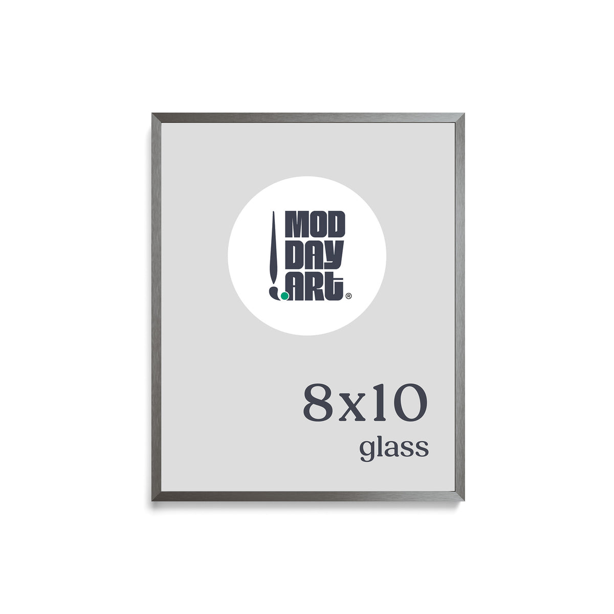 Premium Metal Picture Frame in Silver, 8x10 size with glass and no mat, shown empty with a Mod Day Art logo placeholder.