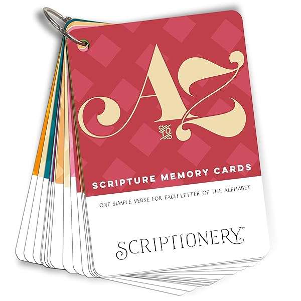 ABC scripture memory cards featuring 26 Bible verses for scripture memorization.