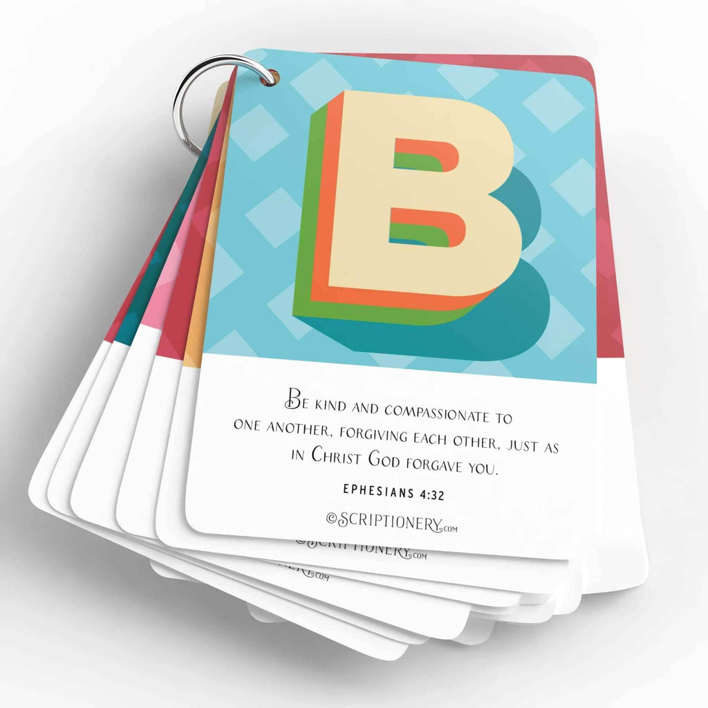 ABC Scripture Memory Cards for Kids - Alphabet Flash Cards with Bible Verses.