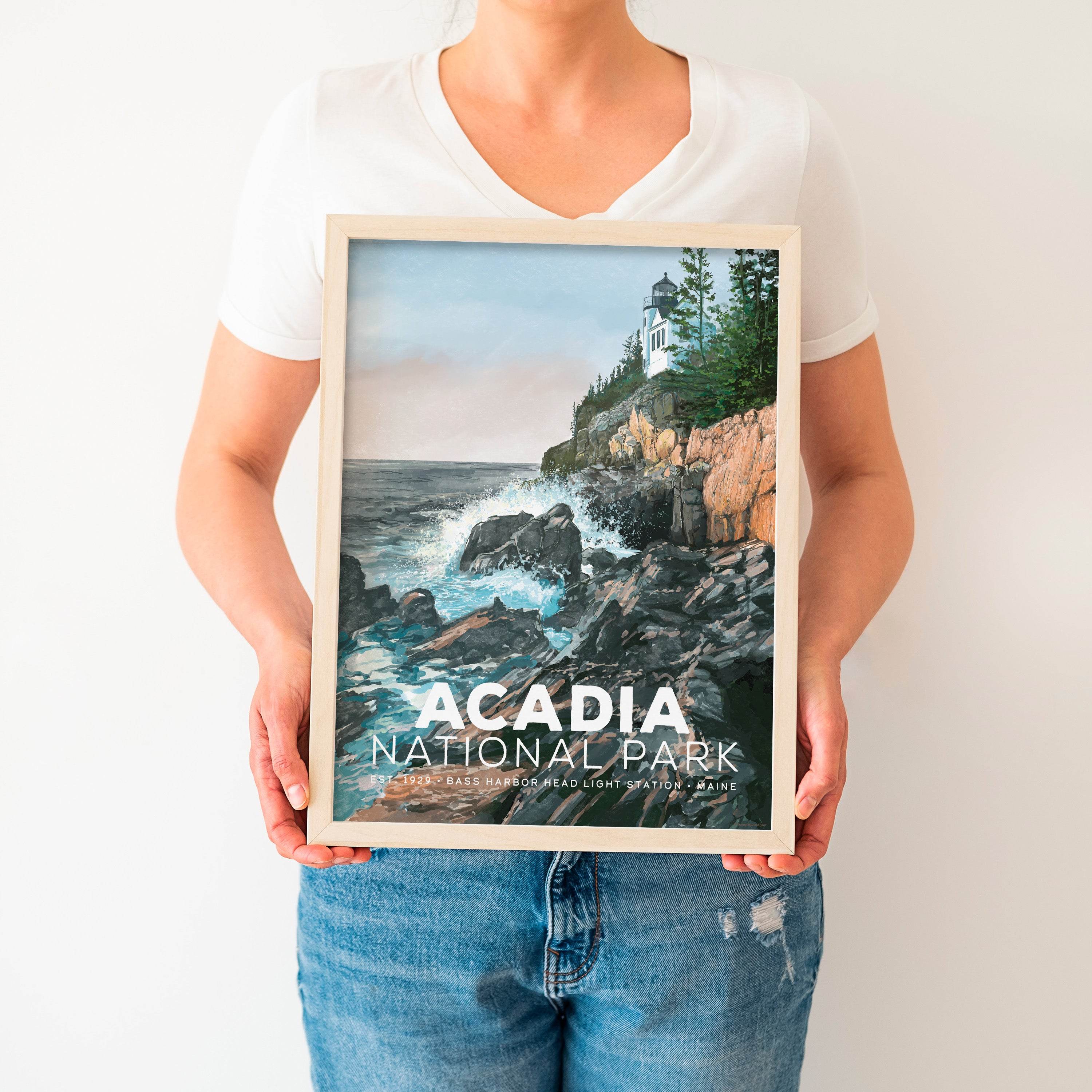 Acadia_National_Park_Poster_Woman_Holding_1d652722-445b-4676-b7a2-33b9780ef8d1 - Mod Day Art