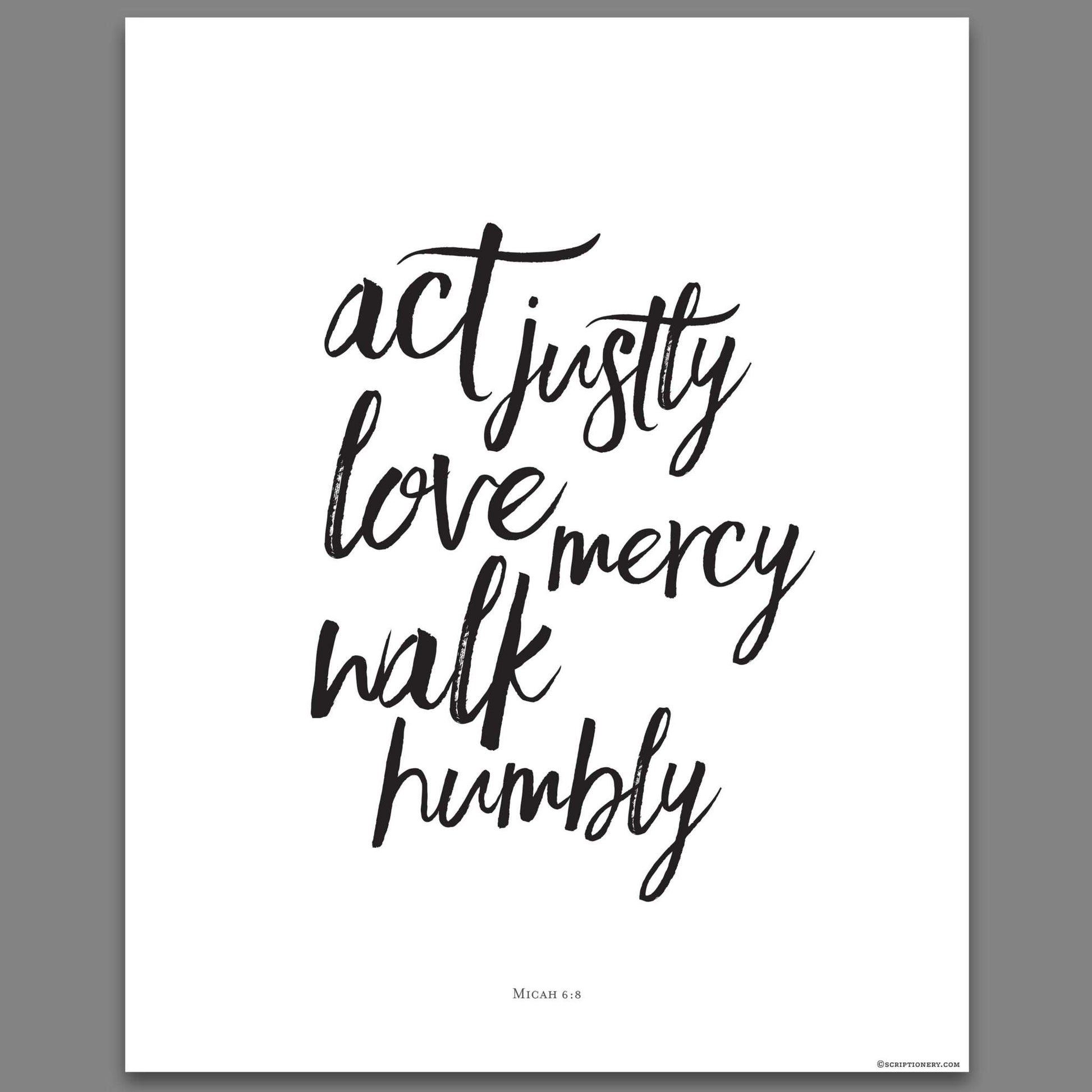 Modern brush calligraphy Bible verse wall art in minimalist black and white design.