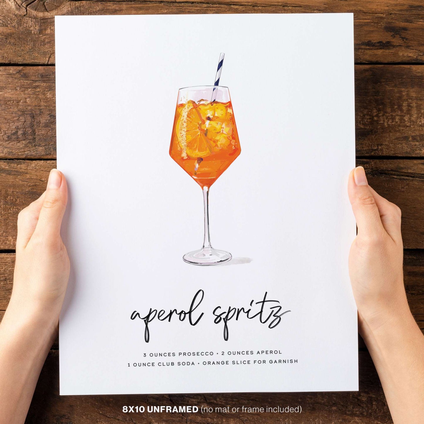 Hand holding an 8x10 Aperol Spritz poster.