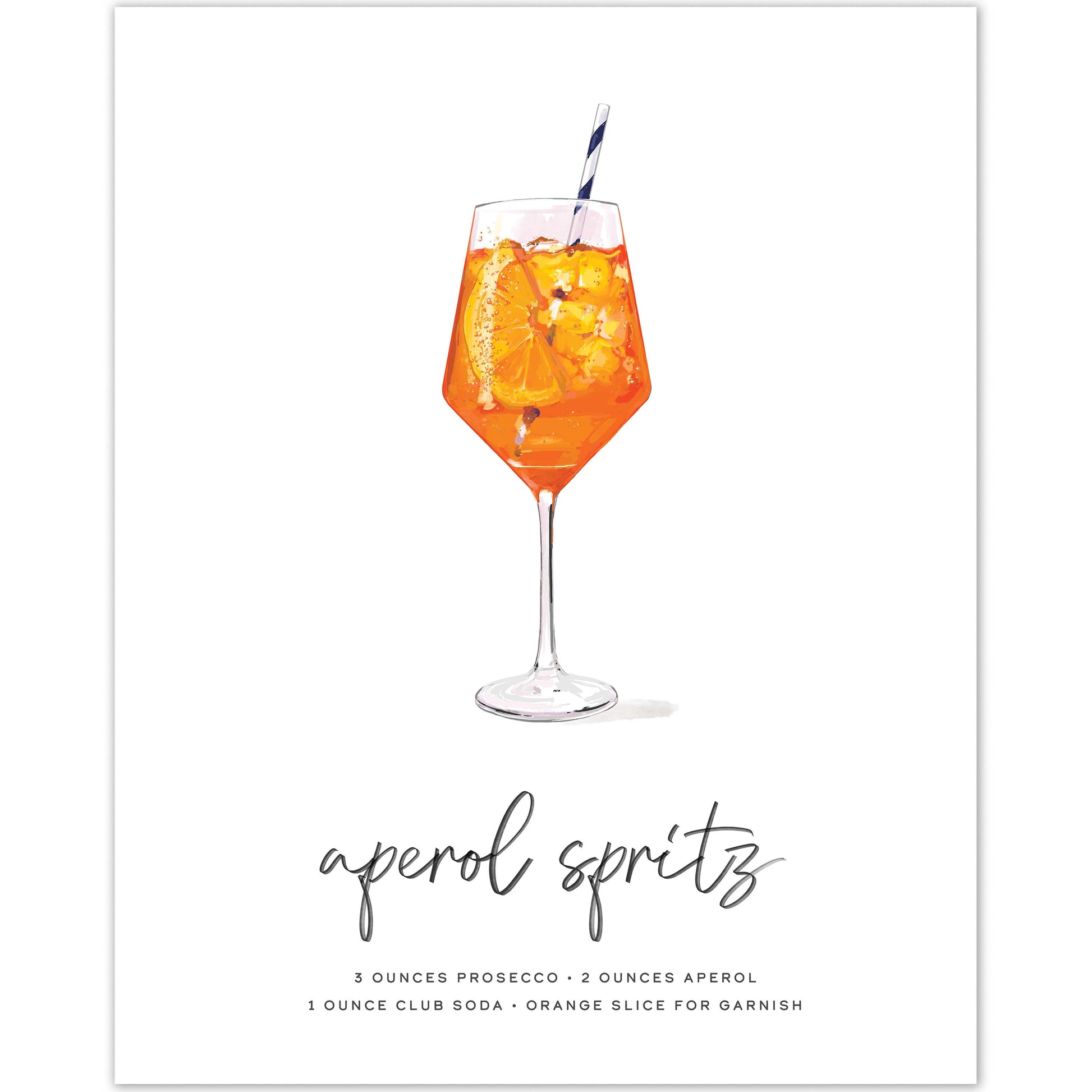 Aperol Spritz poster featuring vibrant cocktail art with blue striped straw.