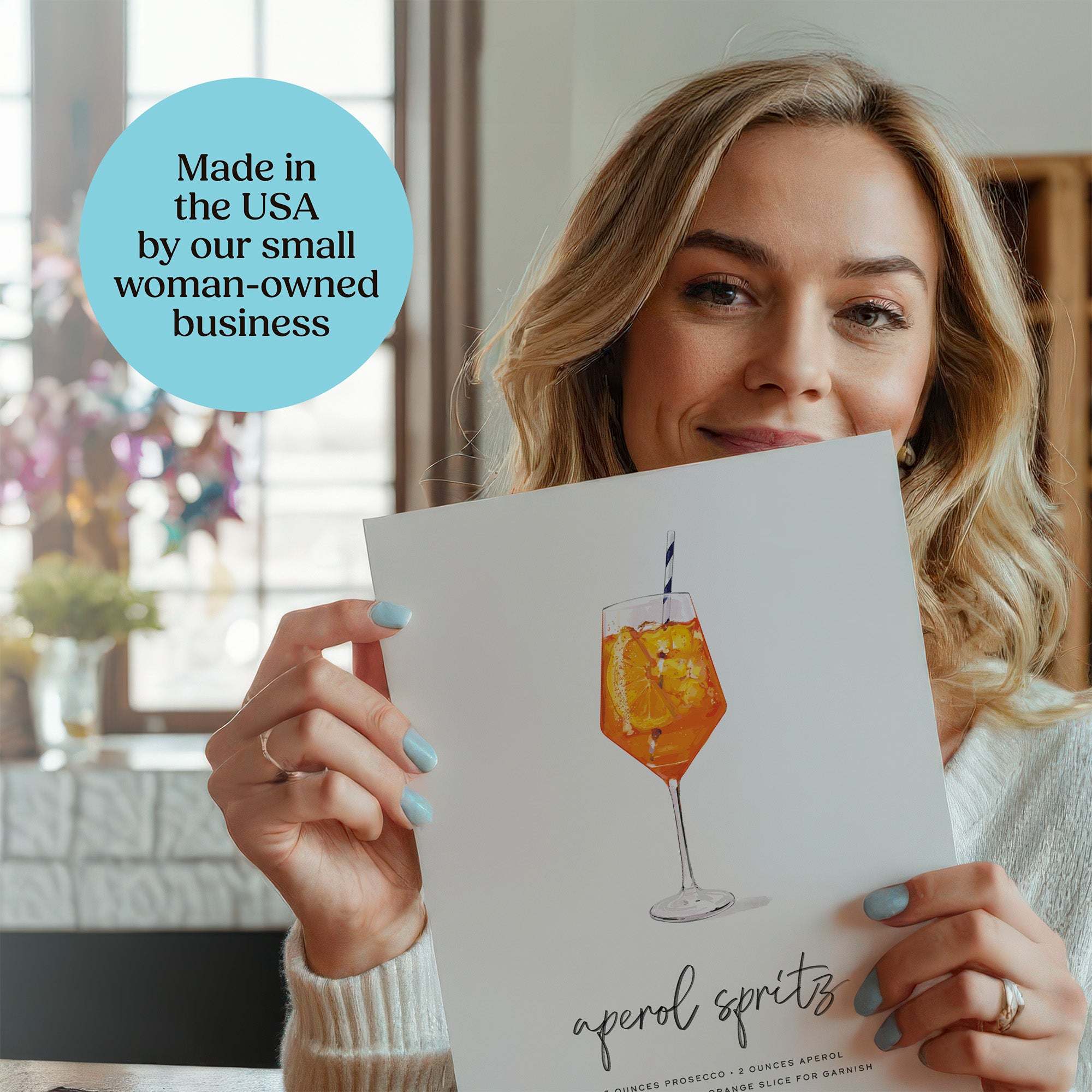 Aperol Spritz Recipe Cocktail Wall Art held by Woman