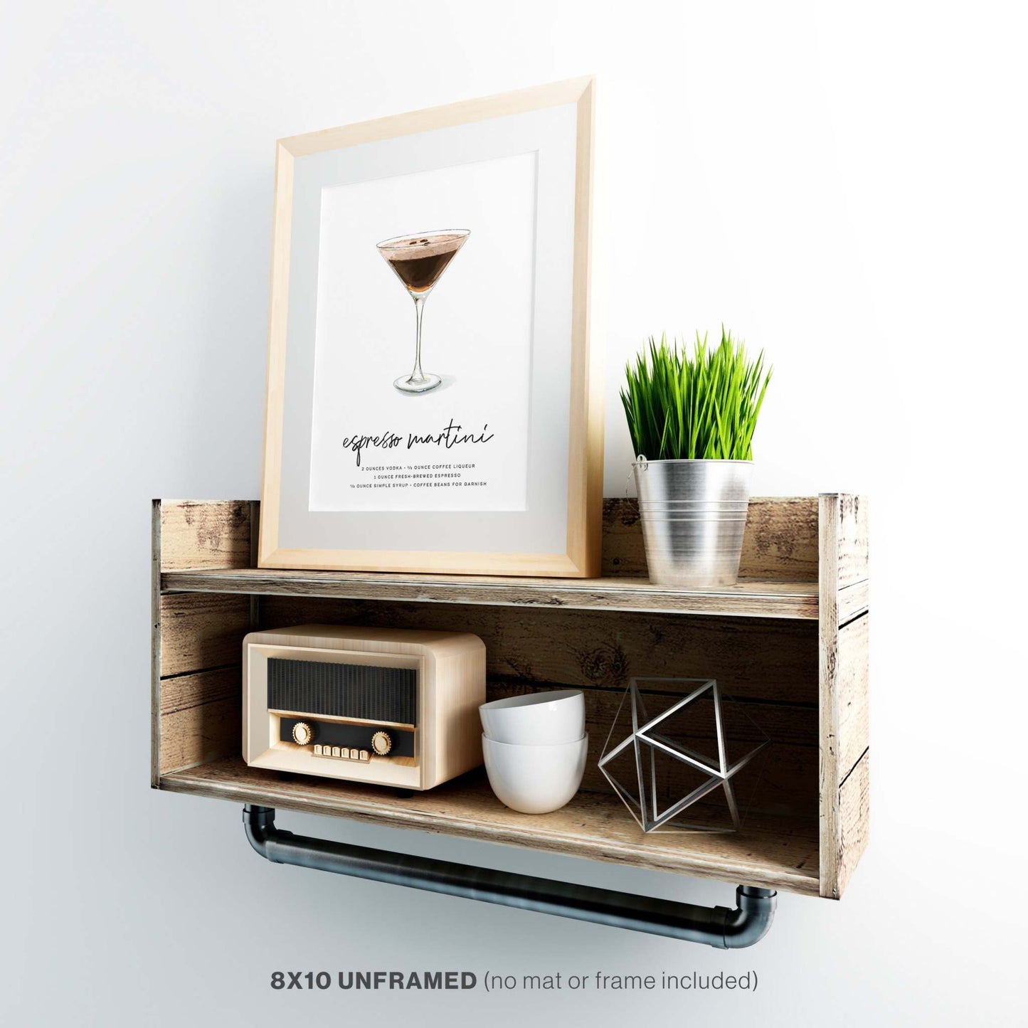 Hand-drawn Espresso Martini Recipe wall art poster, 8x10 inches, unframed.