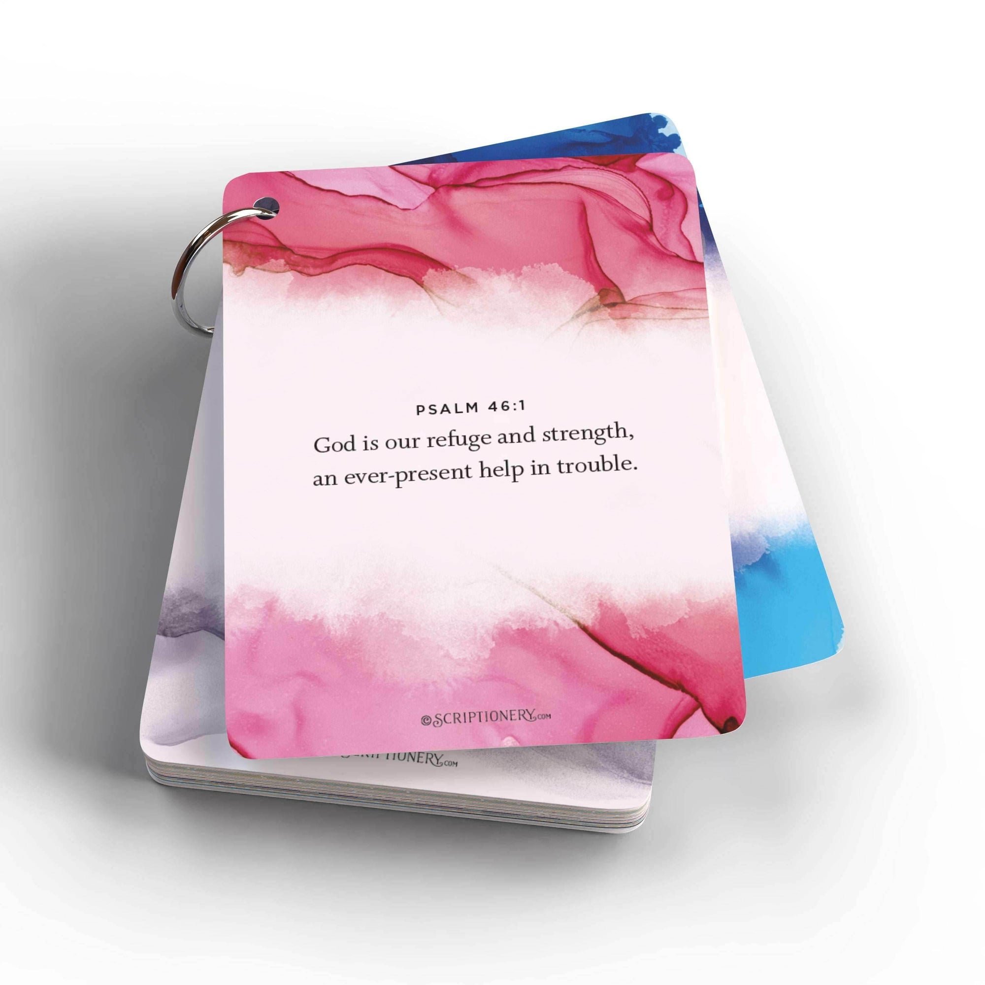 Scripture cards with Bible verses, offering encouragement for grief and loss, featuring Psalm 46:1 for comfort and healing.