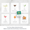 Cocktail gift set of Mod Day Art cocktail prints and Illustrated Mixology cocktail flashcards on a white background