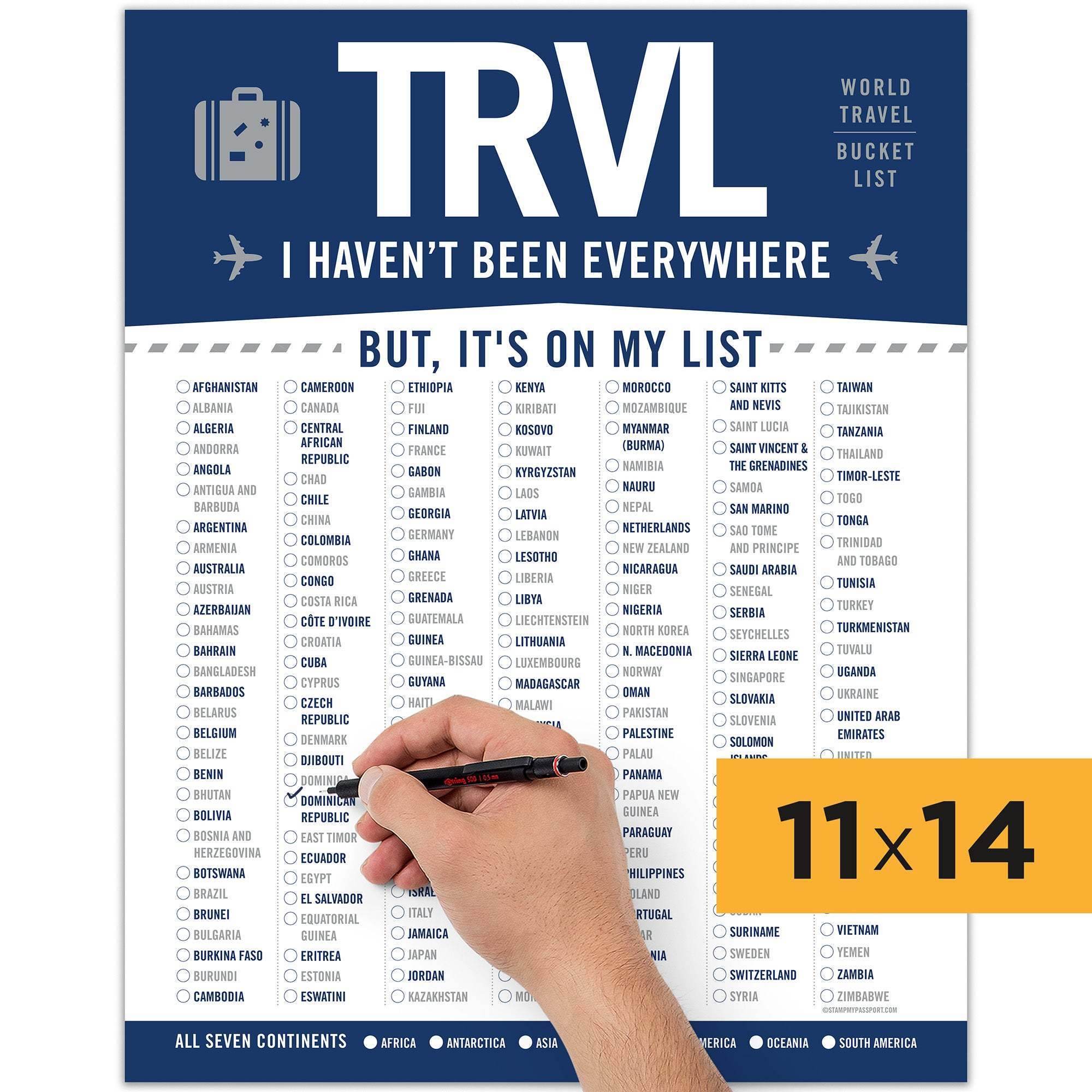 World Travel Bucket List Print 11x14