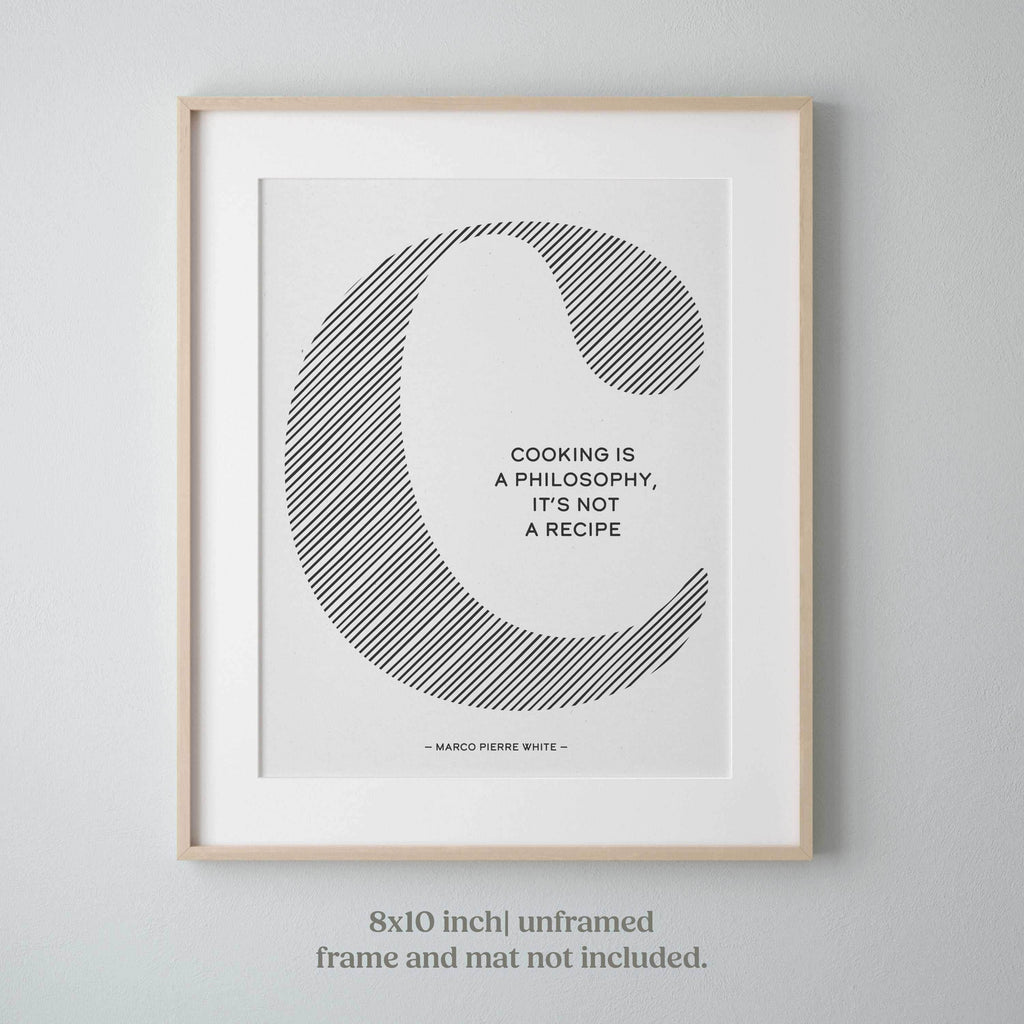 CHOW Wall Art - 4 Piece Kitchen Decor with typographic food quotes, printed on Speckletone Kraft or Speckled White paper.