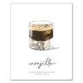 Carajillo recipe cocktail wall art  showing a glass of espresso and cream with 'carajillo' recipe text on a white background