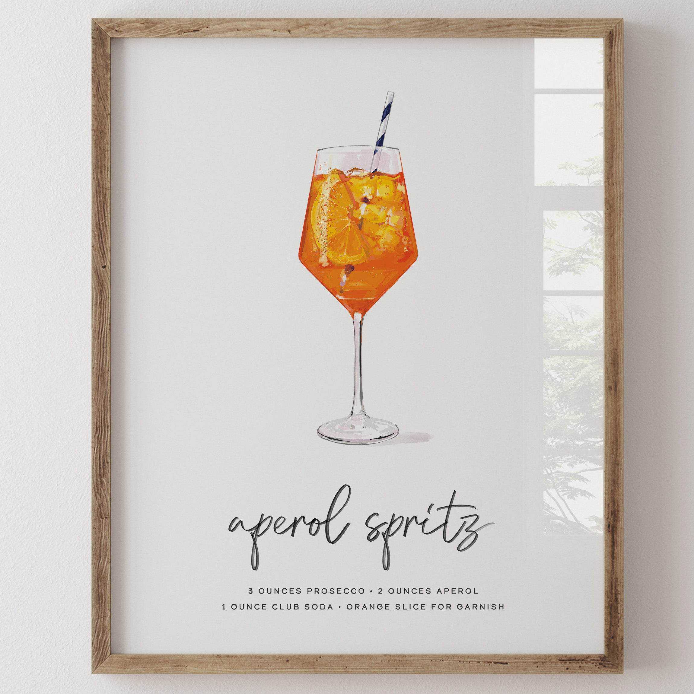 Aperol Spritz Wall Art – 8x10 Hand-Drawn Cocktail Recipe Print