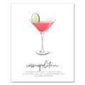 Cosmopolitan hand-drawn illustration — pink cocktail recipe wall art with vodka, cranberry, and lime, 8x10 print