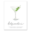 Dirty Martini hand-drawn illustration — cocktail recipe wall art with gin, vermouth, and olive brine, 8x10 print