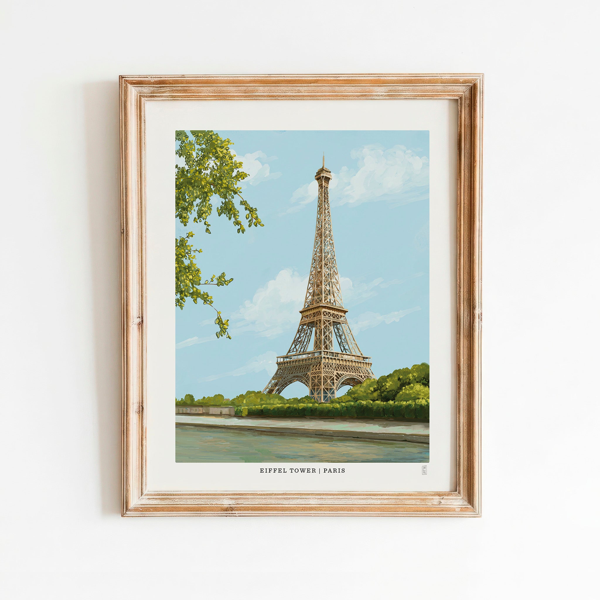 Hand-signed Eiffel Tower art print from Paris, in a rustic frame (frame not included)