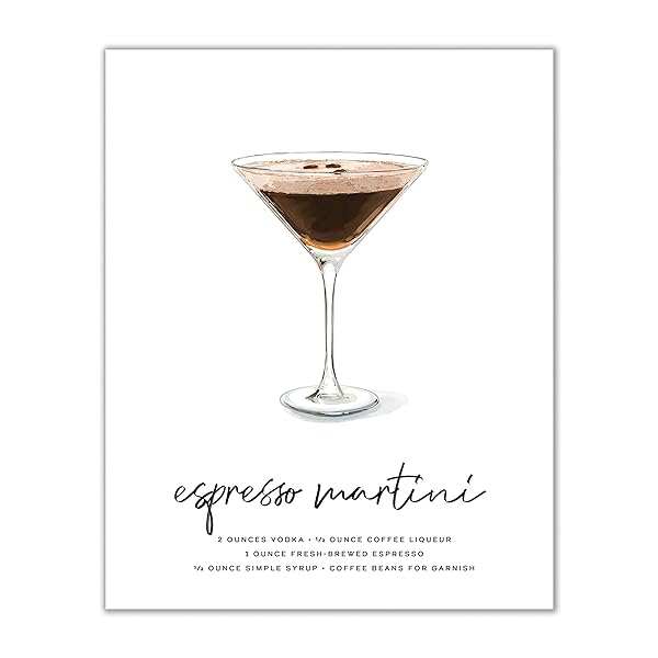 Espresso Martini Recipe Wall Art, 8x10 inches, hand-drawn print without frame.