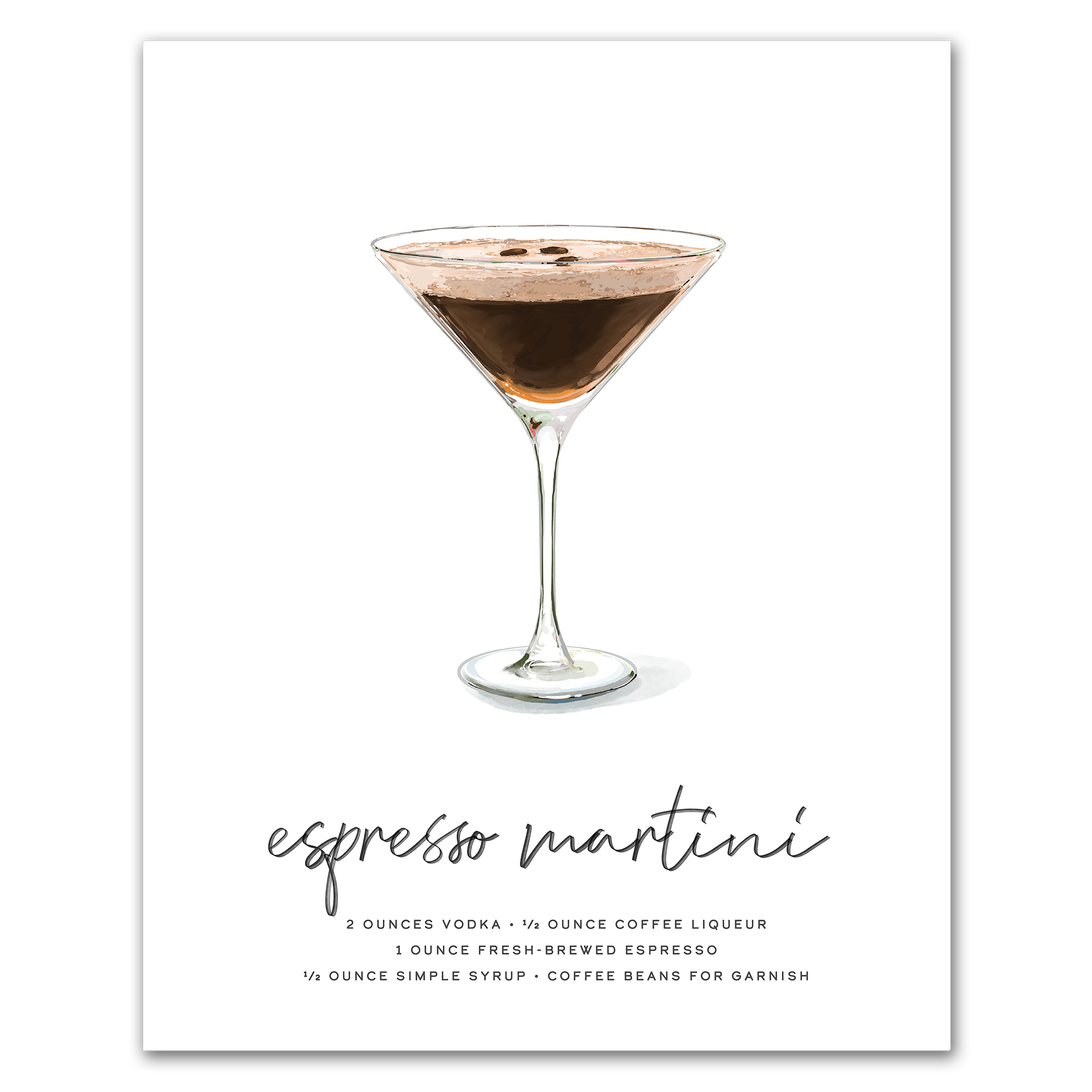 Espresso Martini Wall Art - Hand-drawn Cocktail Recipe Print