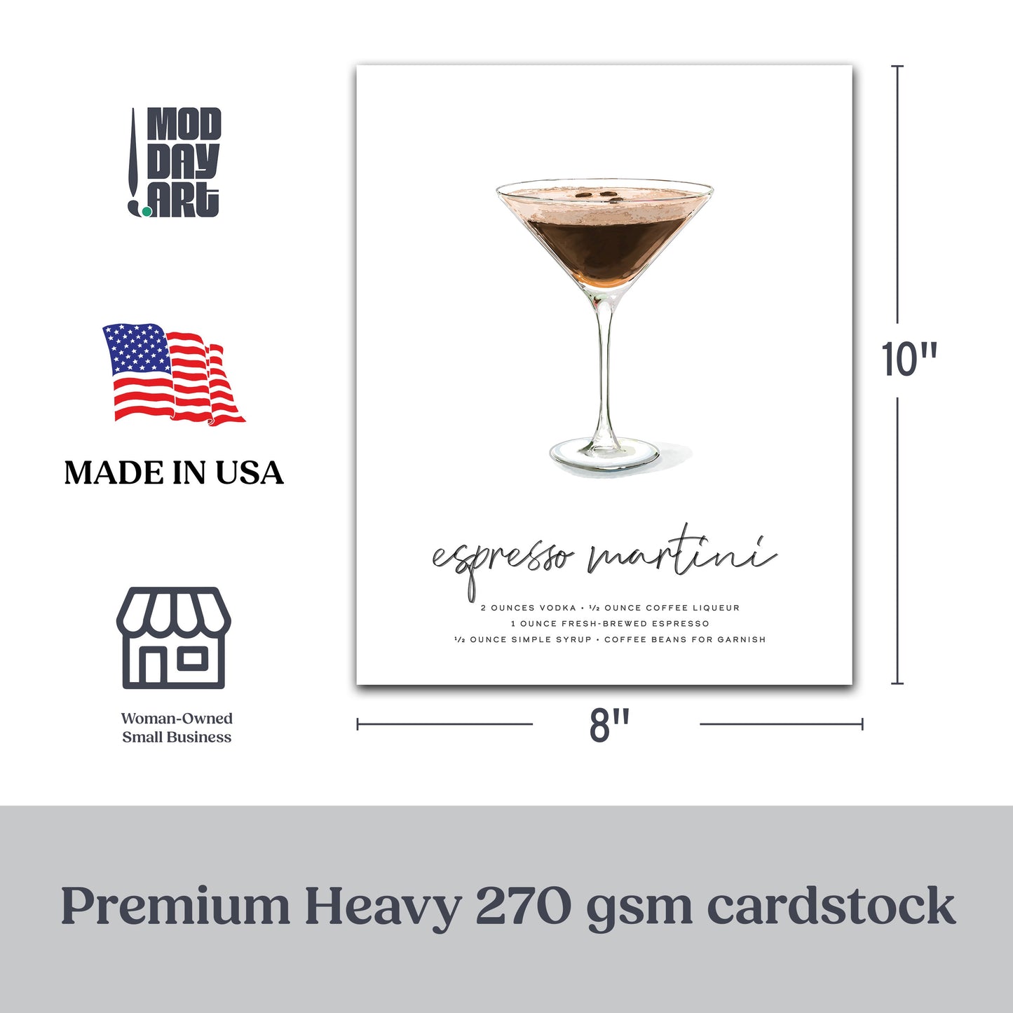 Espresso Martini cocktail wall art poster 8x10 inches.