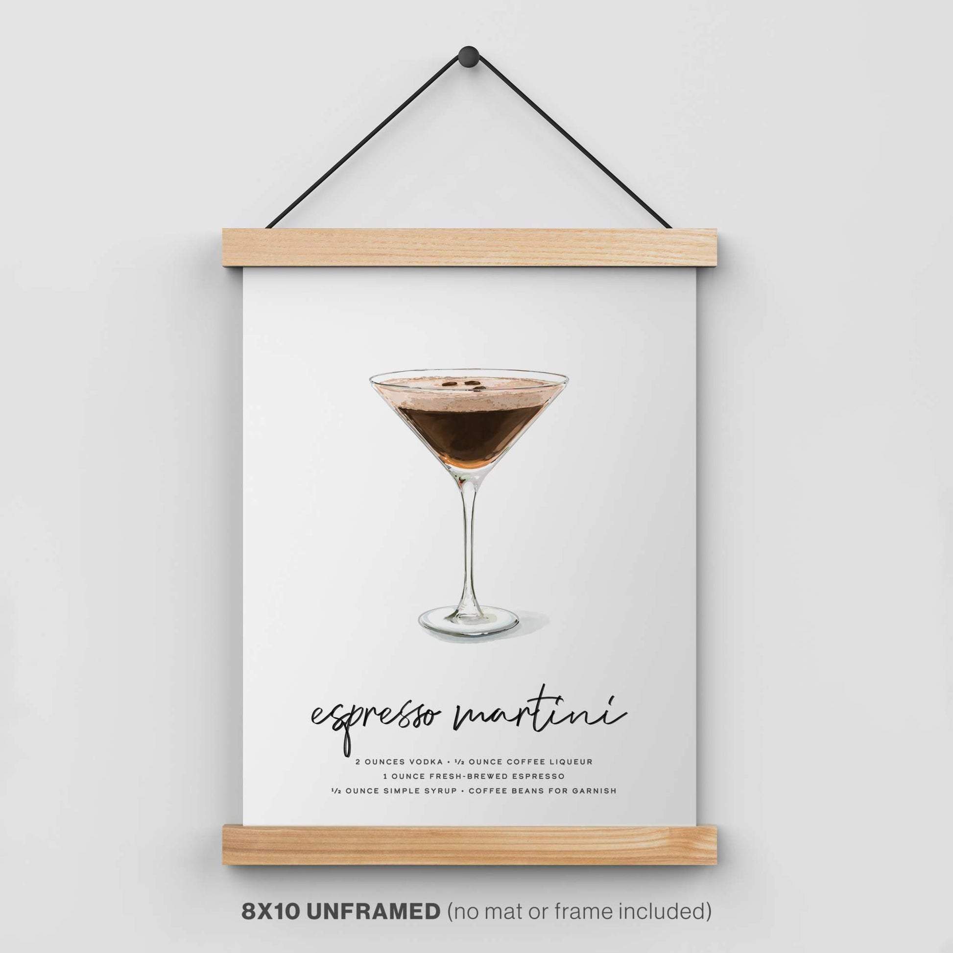 Espresso Martini poster in a hanger (hanger not included).