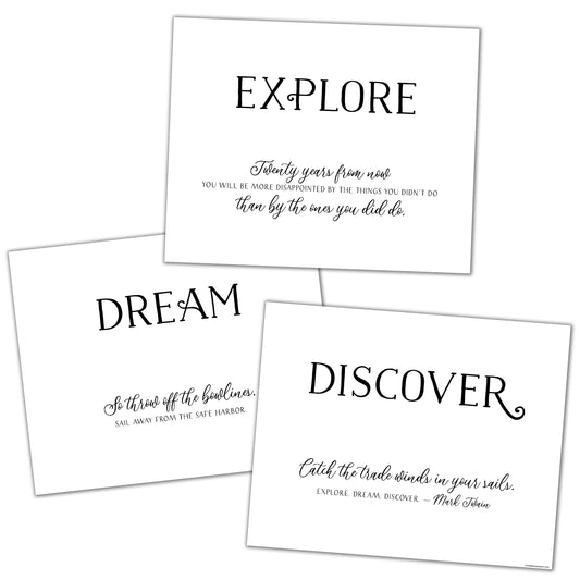 3 Piece Travel Quotes Wall Art - Dream Explore Discover