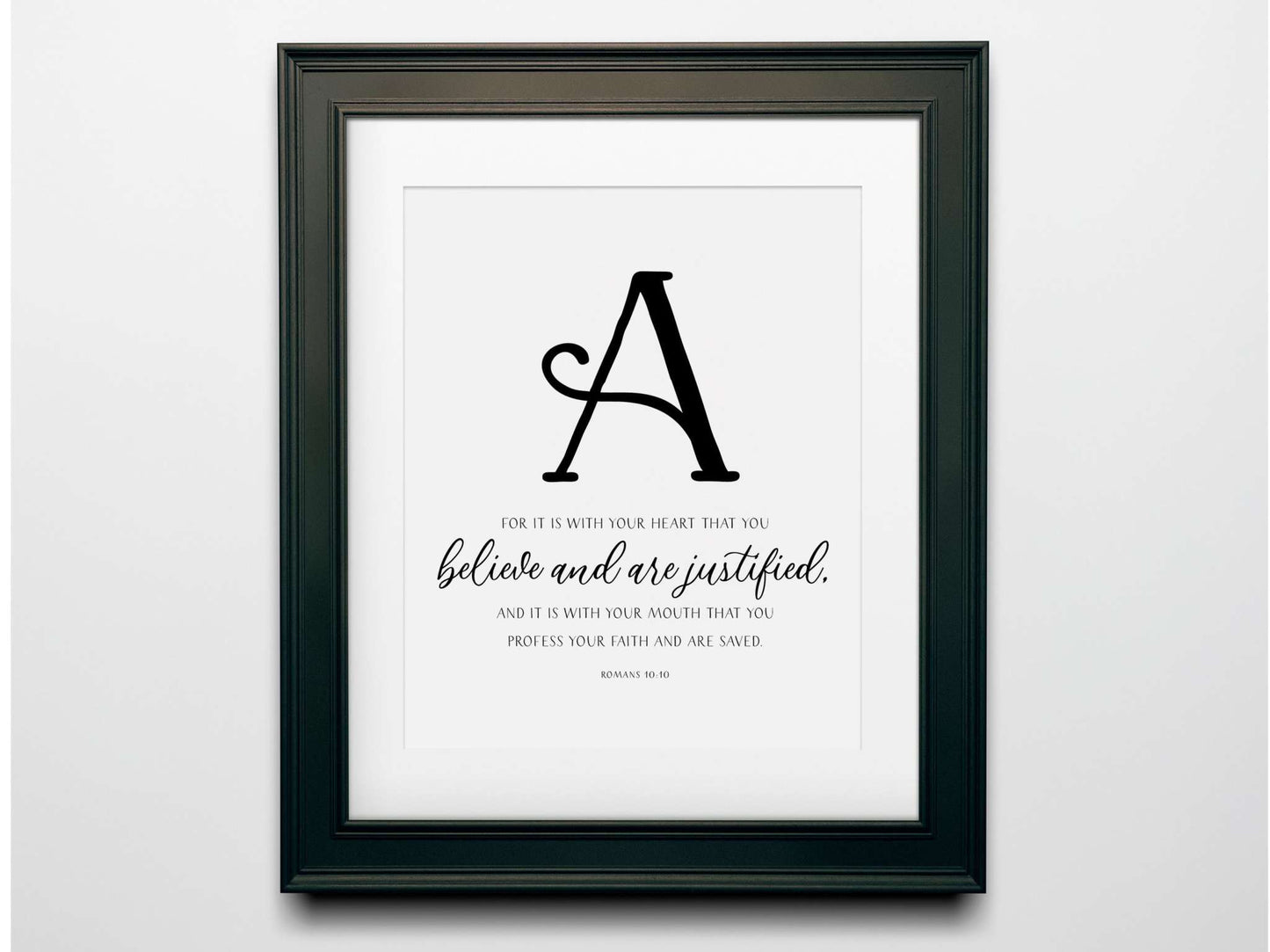 Faith Bible Verses Wall Decor featuring inspiring scripture print with the letter "A" and Bible verses about faith.