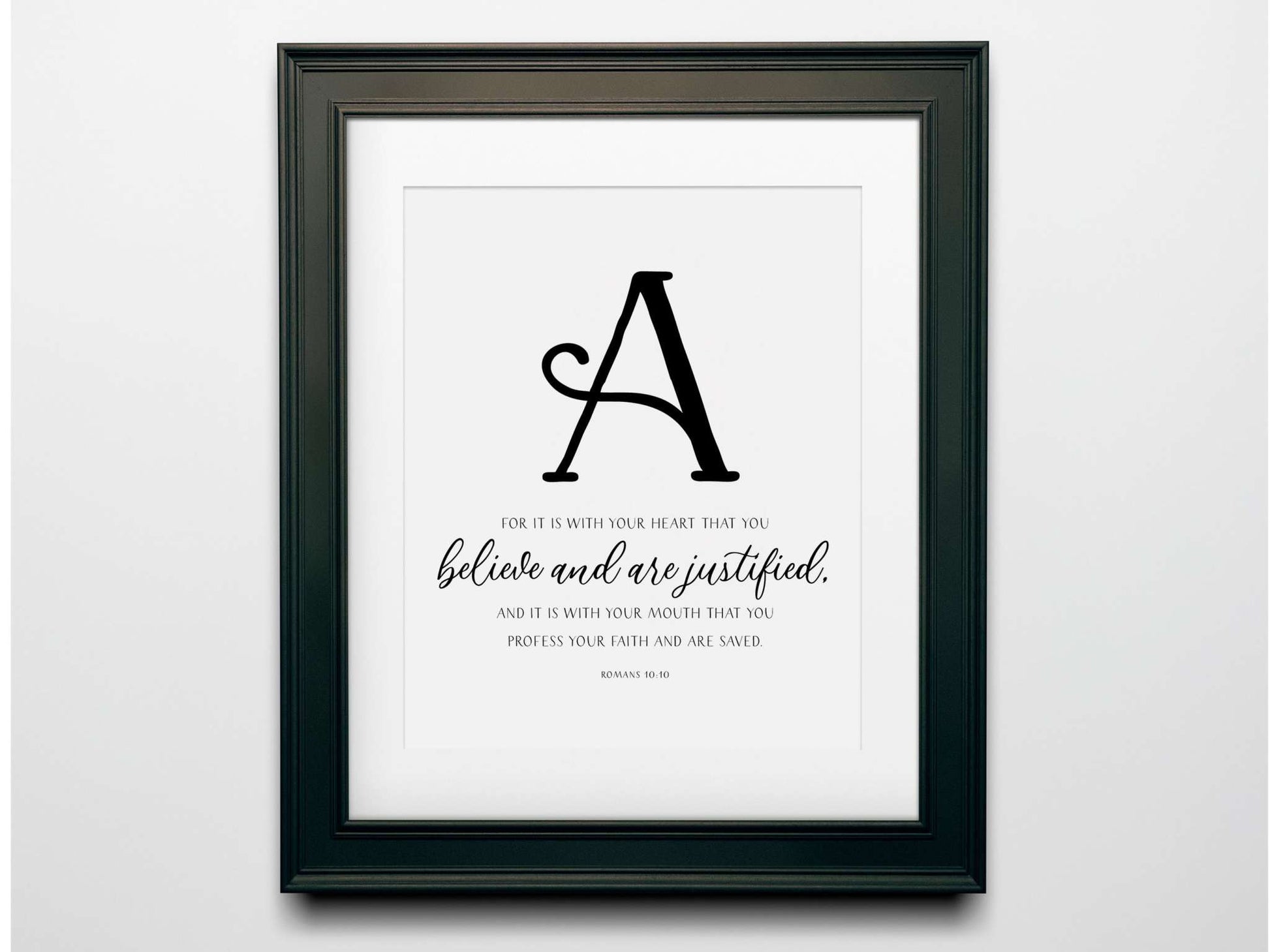 Faith Bible Verses Wall Decor featuring inspiring scripture print with the letter "A" and Bible verses about faith.