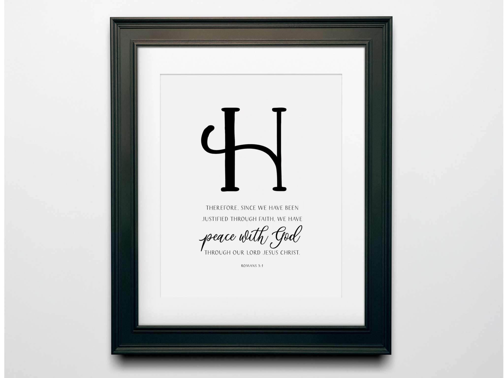Decorative biblical wall art featuring the letter 'H' 
