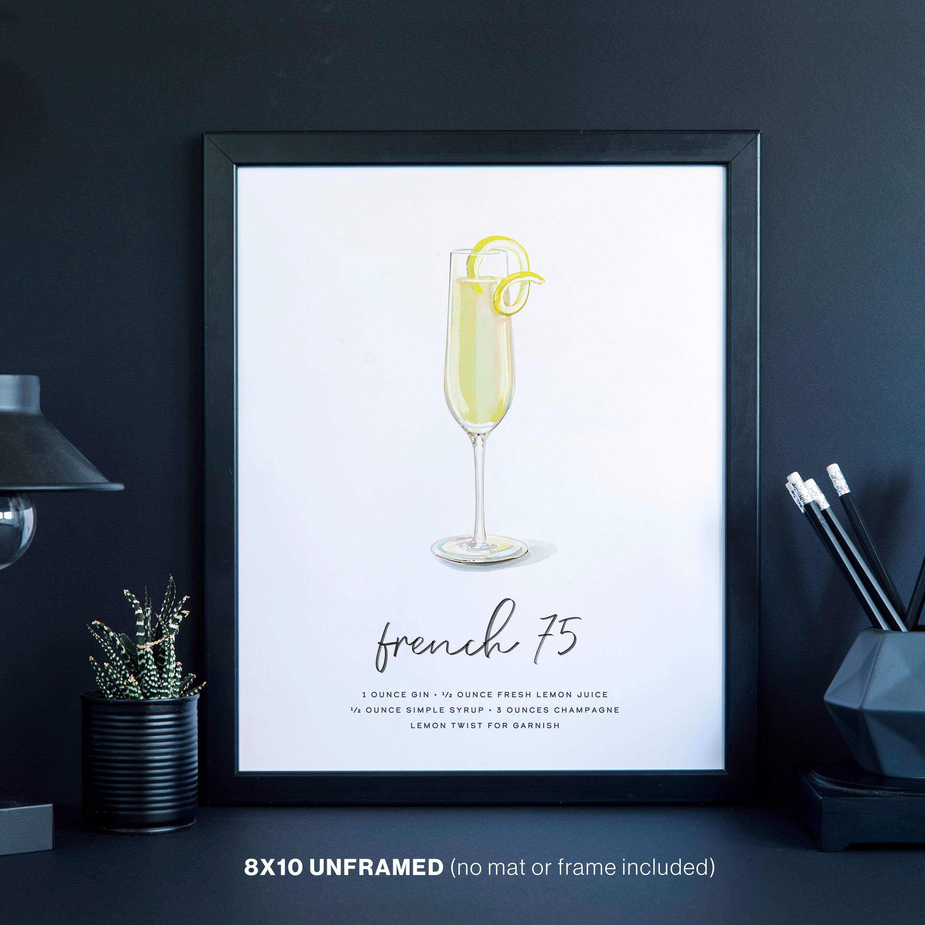 French 75 Cocktail Wall Art - 8x10 Bar Decoration