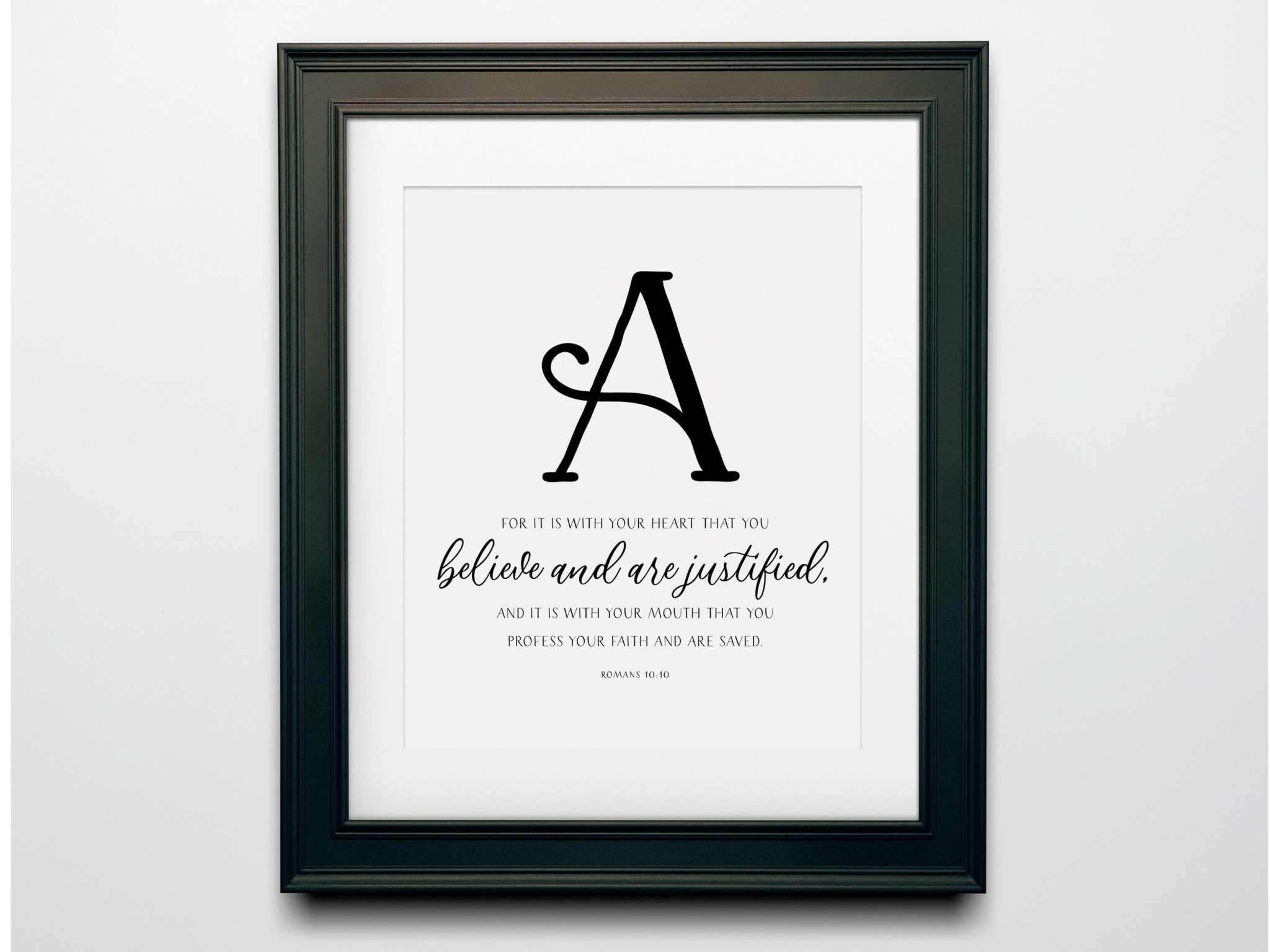 Faith biblical wall art with the letter "A" and Bible verses about faith.