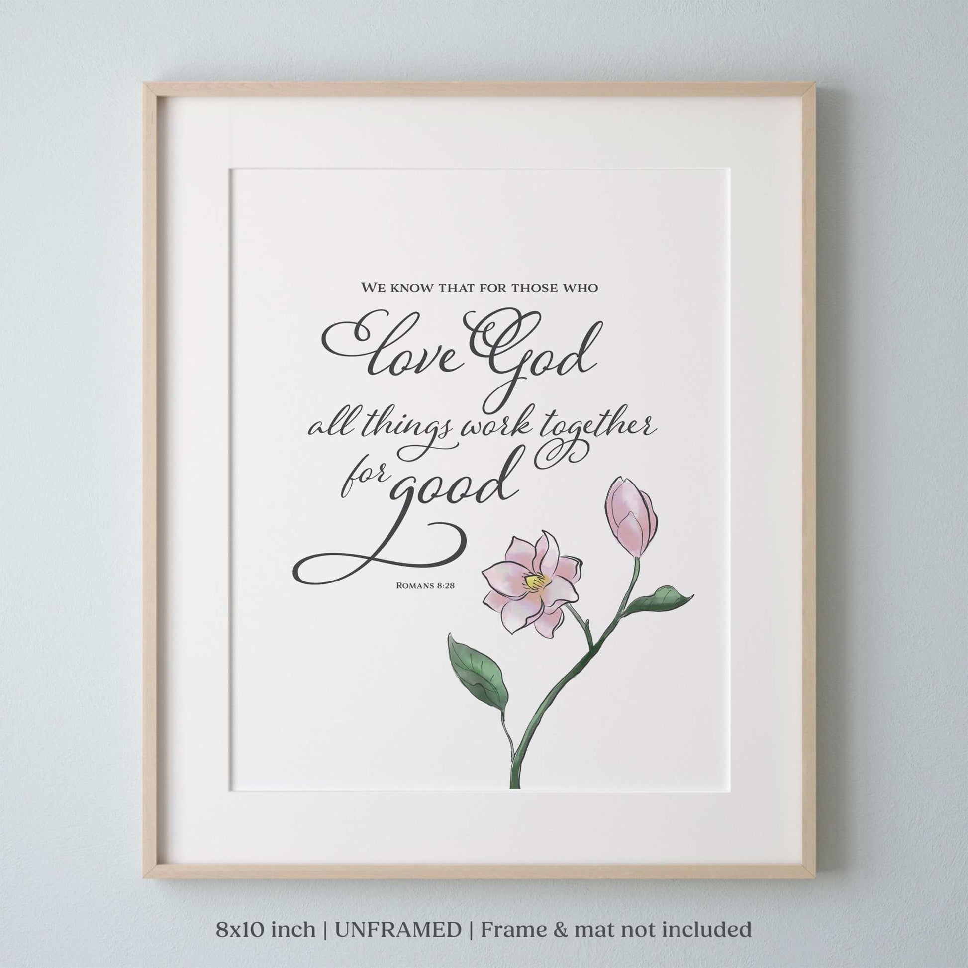 Christian wall art with "It Is Well With My Soul" text, featuring hand-drawn floral design; 8x10 inches.