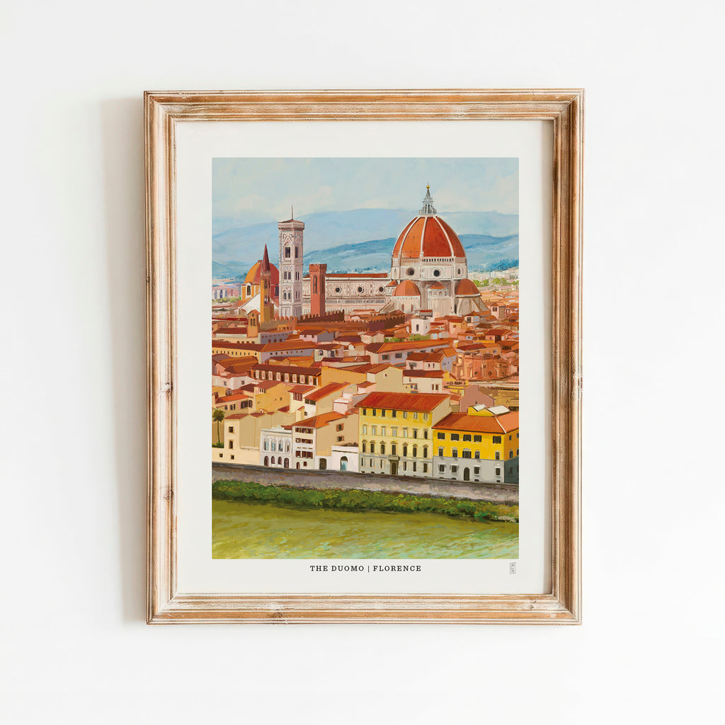 Hand-signed Florence Duomo art print featuring the Cathedral of Santa Maria del Fiore, in a rustic frame (frame not included)