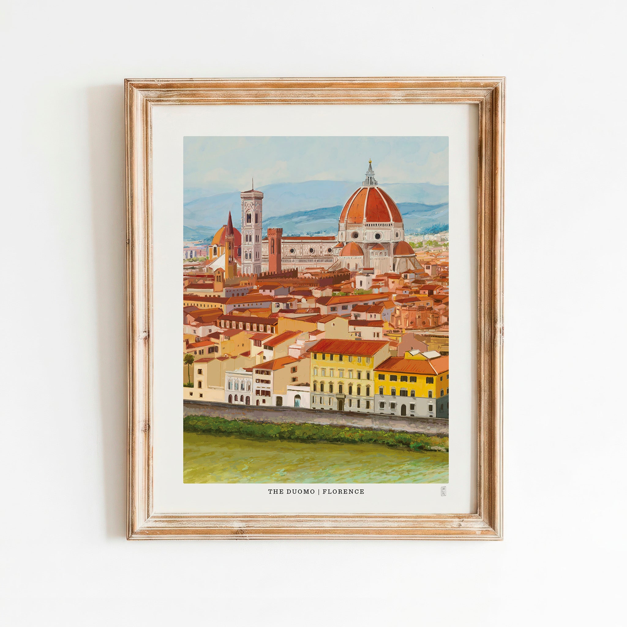 Hand-signed Florence Duomo art print featuring the Cathedral of Santa Maria del Fiore, in a rustic frame (frame not included)