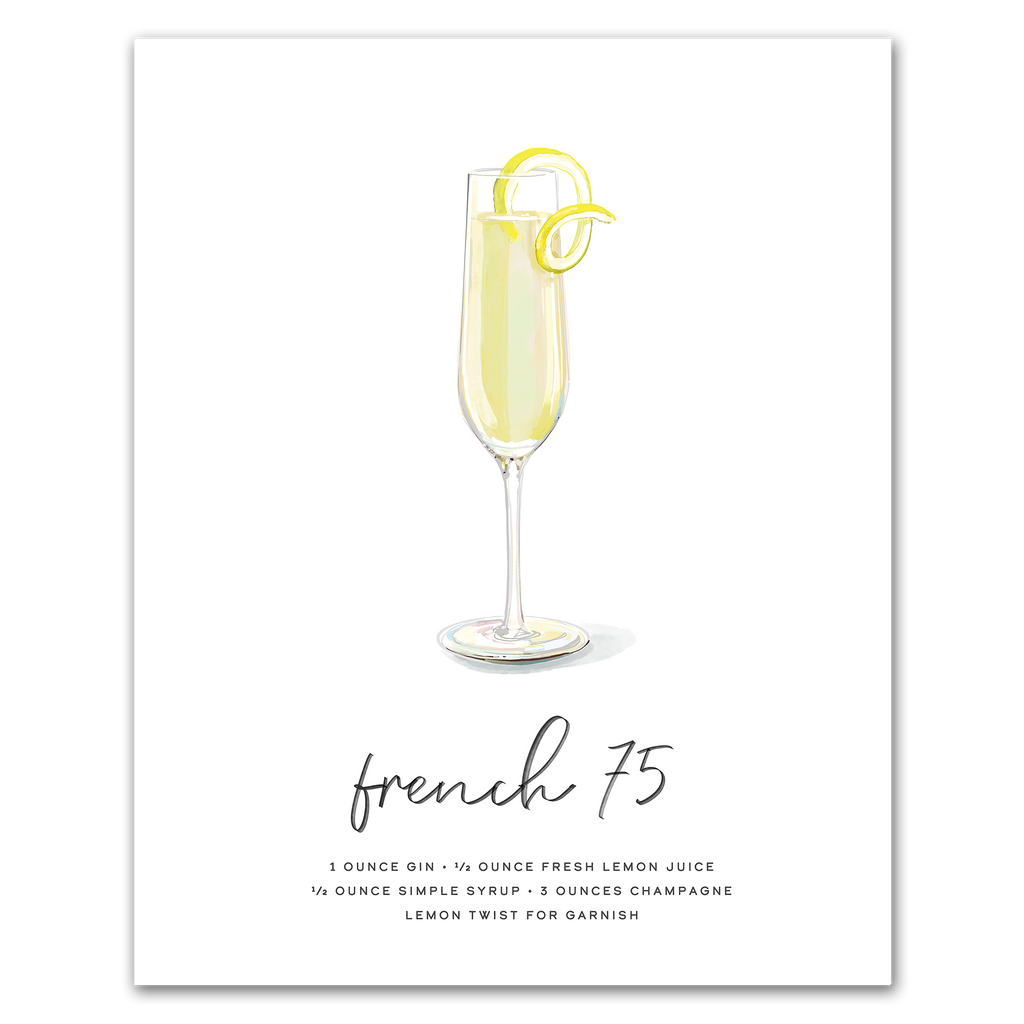 French 75 hand-drawn cocktail wall art