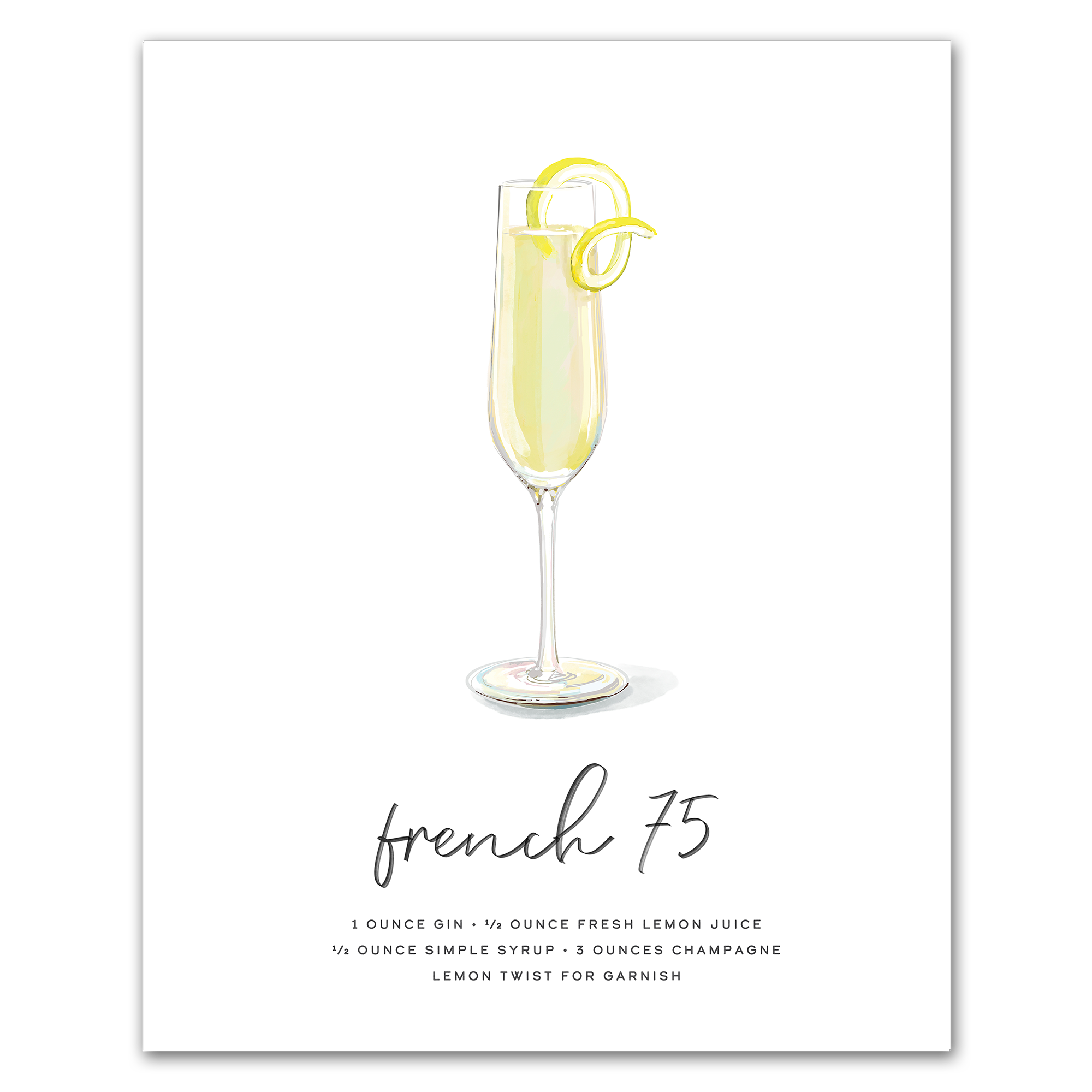 French 75 hand-drawn cocktail wall art