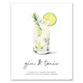 Gin & Tonic cocktail wall art poster thumbnail, hand-drawn recipe illustration with lime and rosemary garnish, 8x10 print