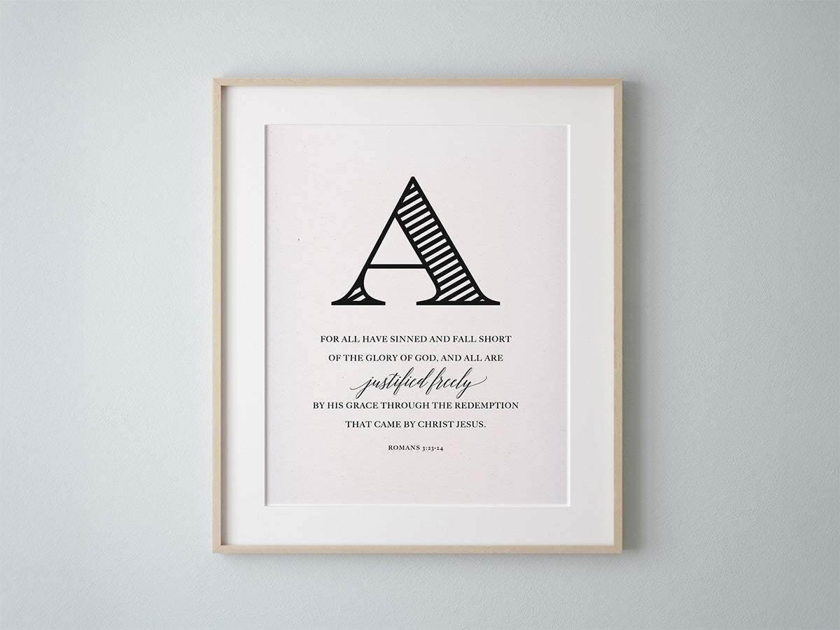 Grace bible verse for kitchen wall letter A poster